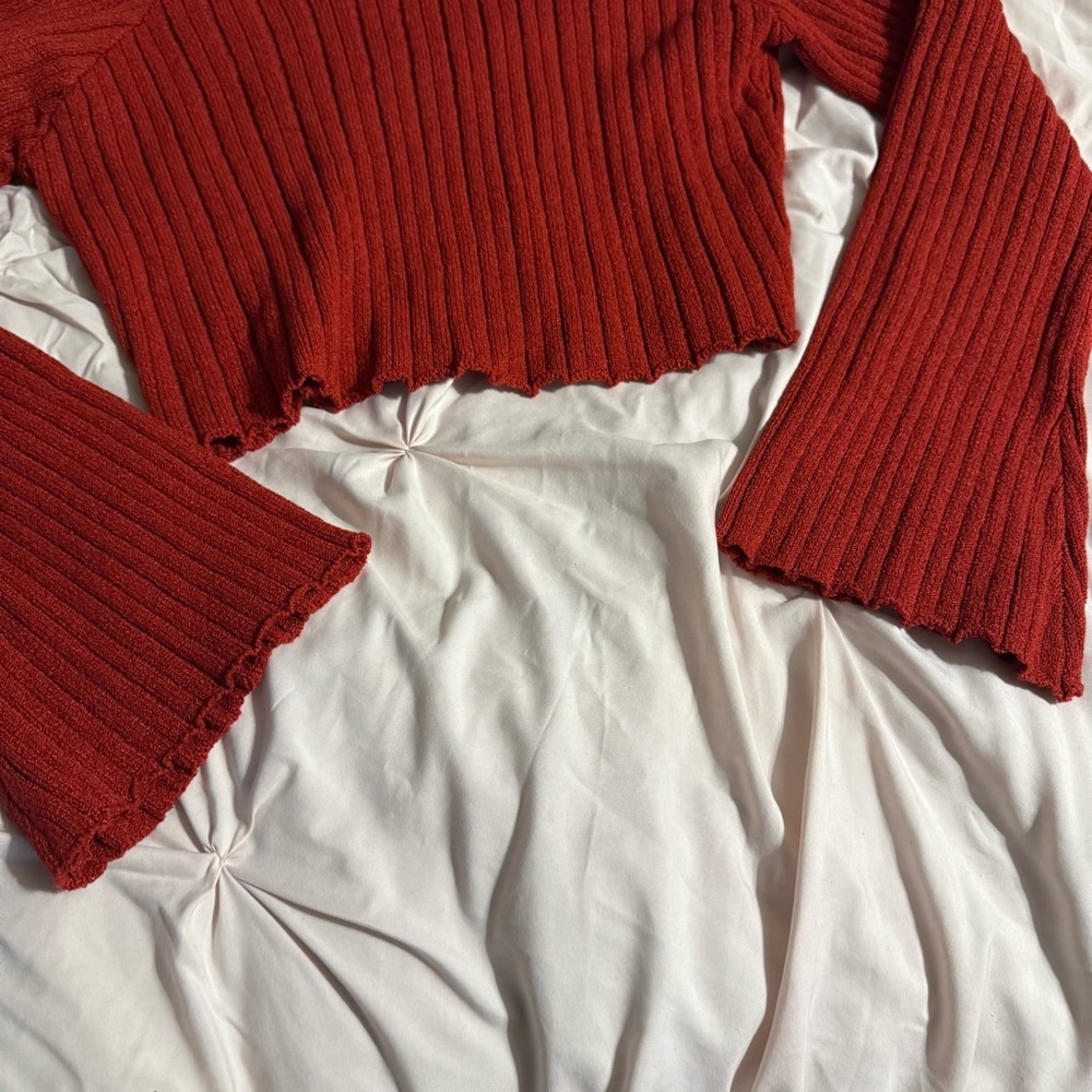Princess Polly Off-Shoulder Ribbed Sweater - Deep Red - Picture 2 of 8